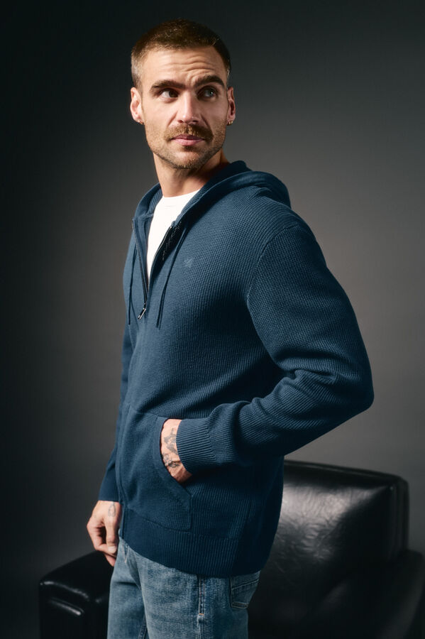 OOTO Cardigan com capuz e fecho-&eacute;clair Azul