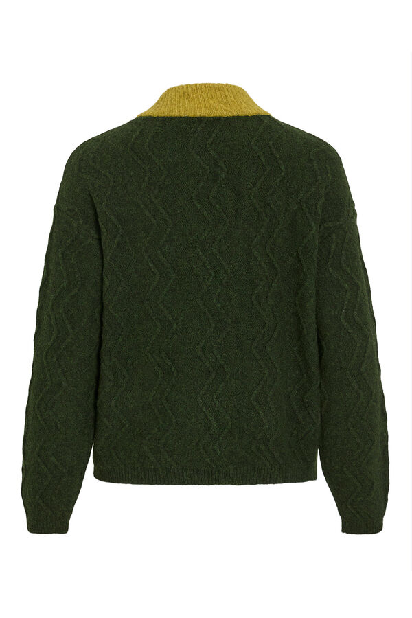 Vila Jersey de lana con botones en el cuello Verde oscuro