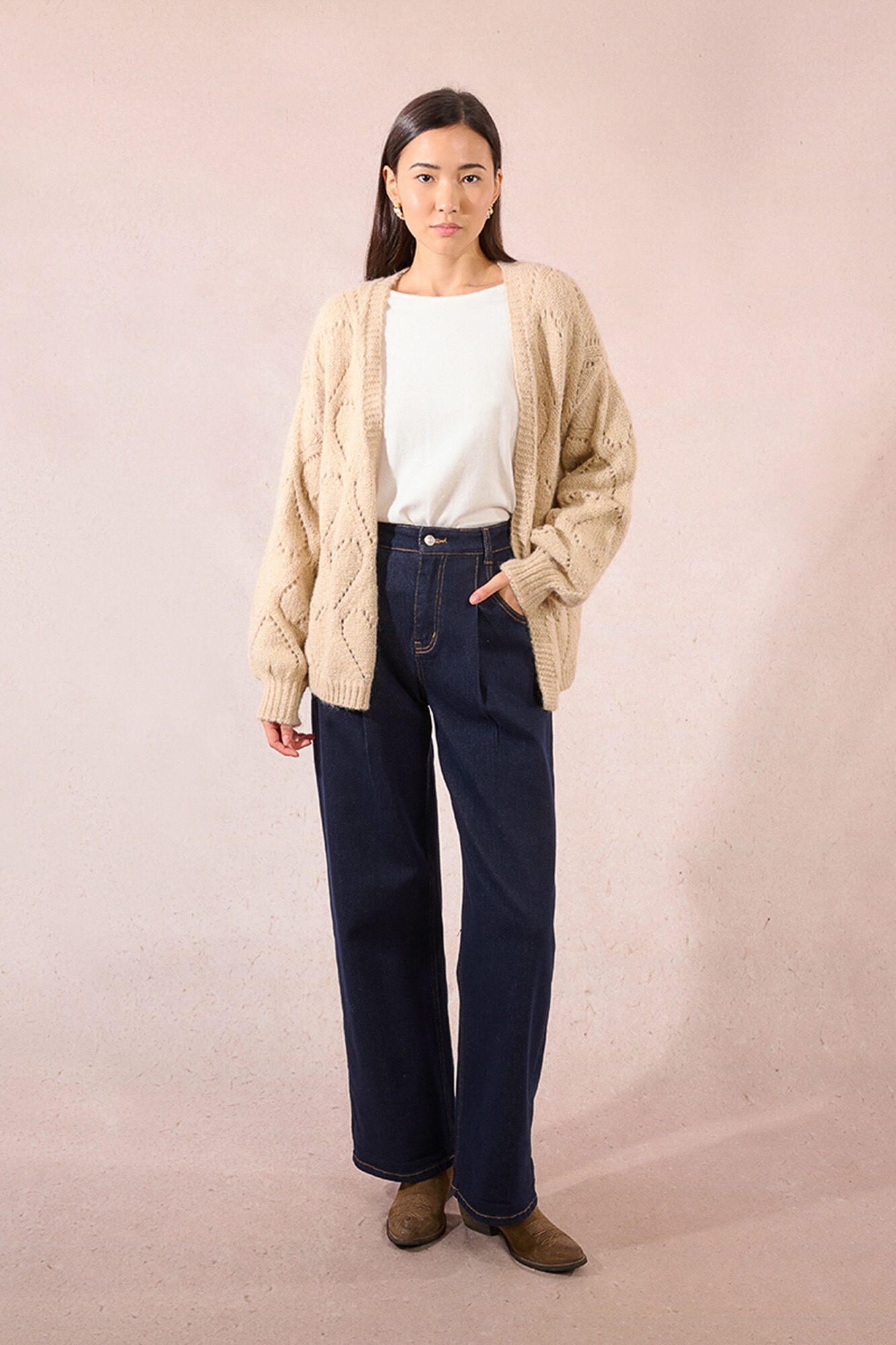 Molly Bracken Casaco de malha de manga comprida em malha com detalhe de cora&ccedil;&atilde;o