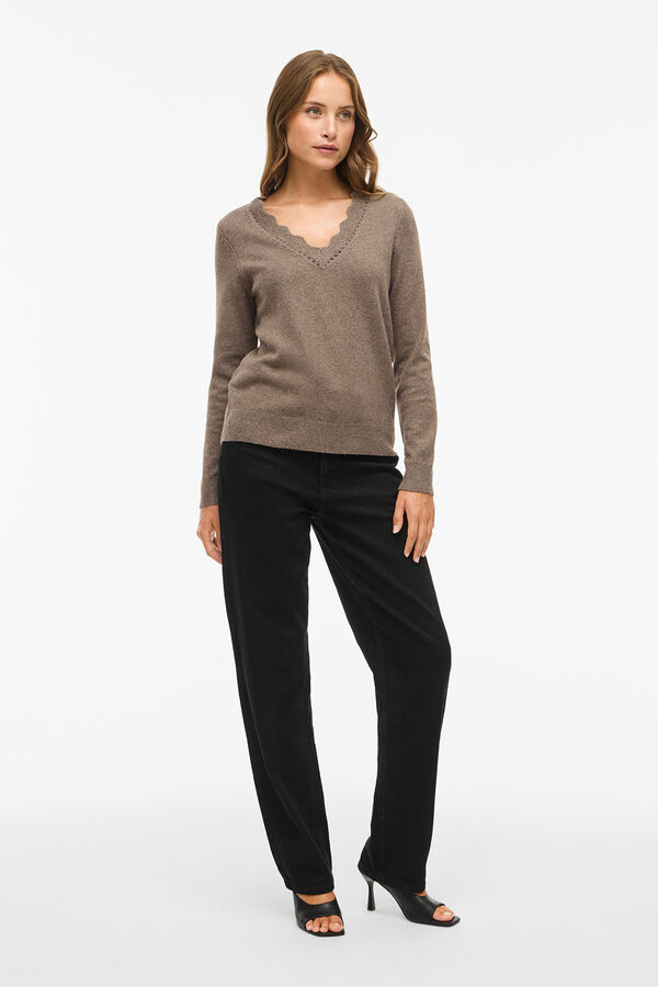 Vila Jersey de punto con cuello pico Marr&oacute;n