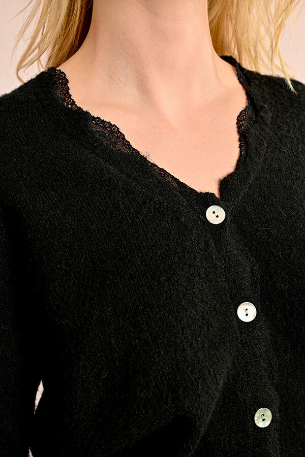 Molly Bracken Women's long sleeve cardigan with lace details Black