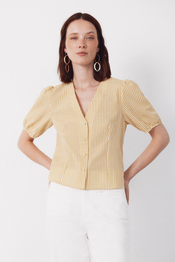 Cortefiel Blusa vichy Dourado