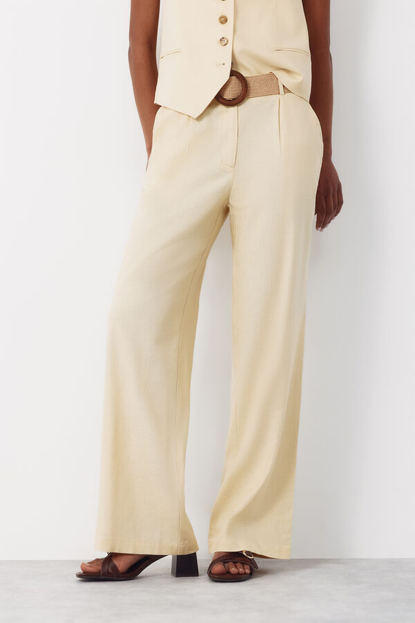 Cortefiel Pantal&oacute;n ancho con lino Amarillo