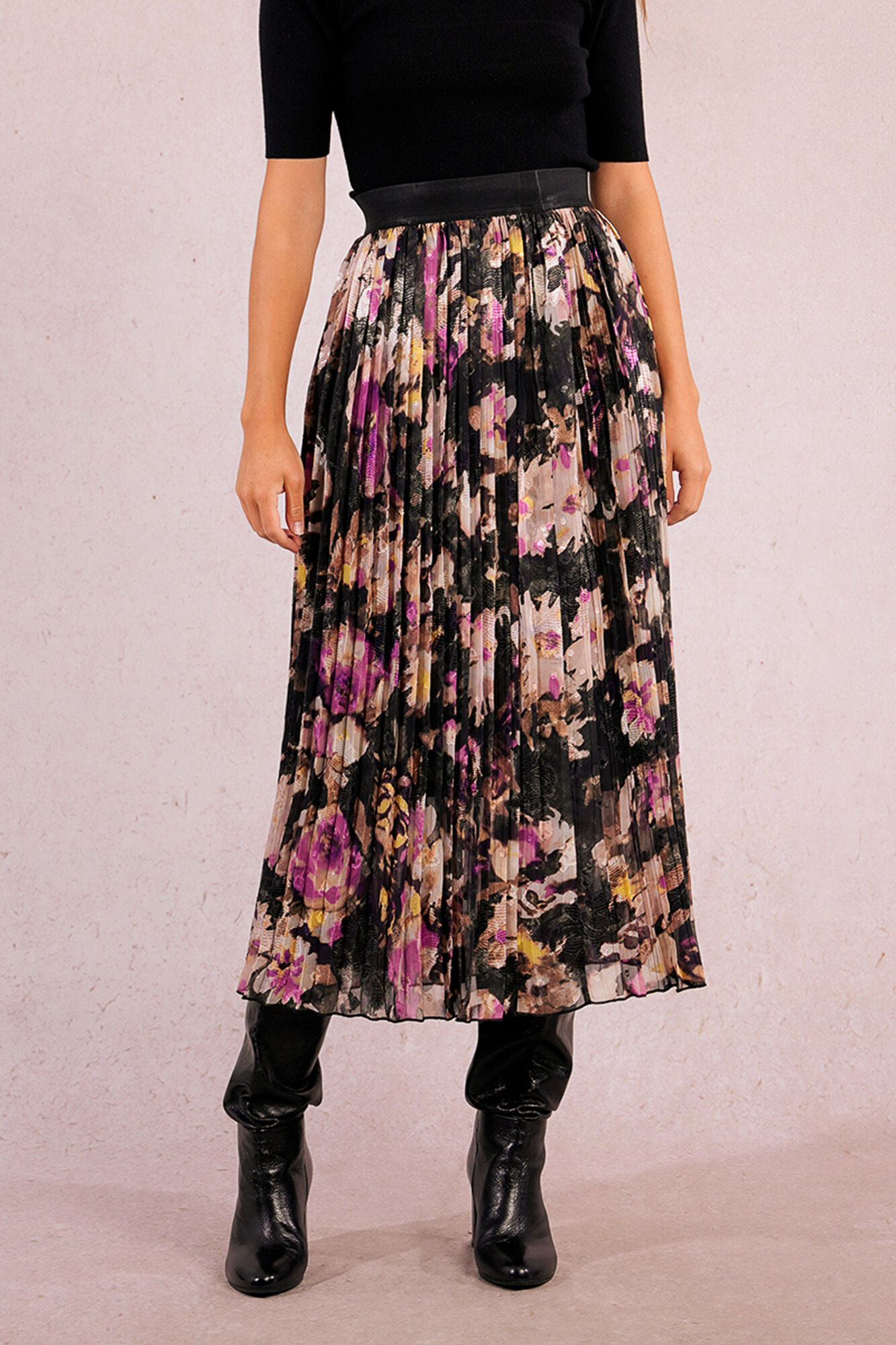 Molly Bracken Falda larga plisada con estampado