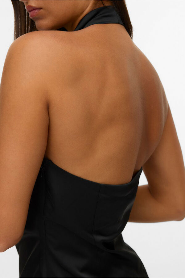 Vero Moda Top satinado atado al cuello Negro