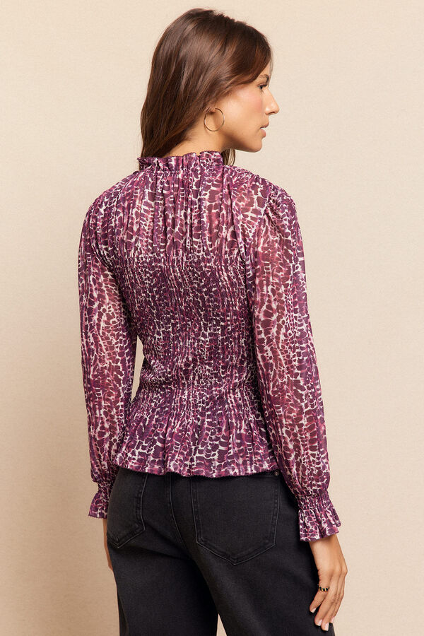 Slowlove Top de tule estampado franzido Multicolorido