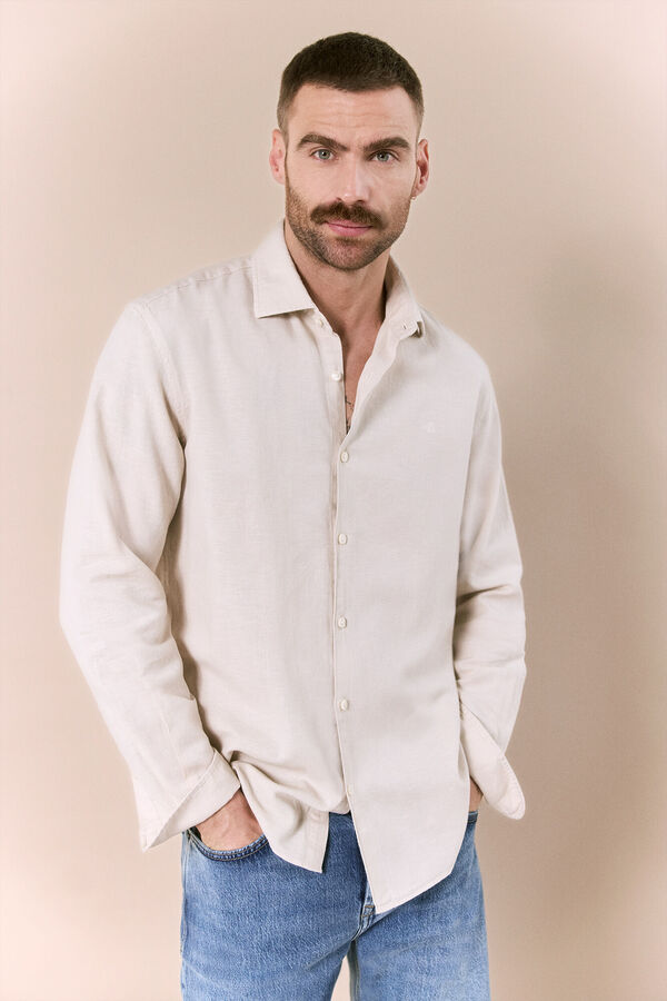 OOTO Camisa algod&oacute;n lino manga larga Beige