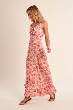 Molly Bracken Vestido largo de tirantes con estampado y volantes