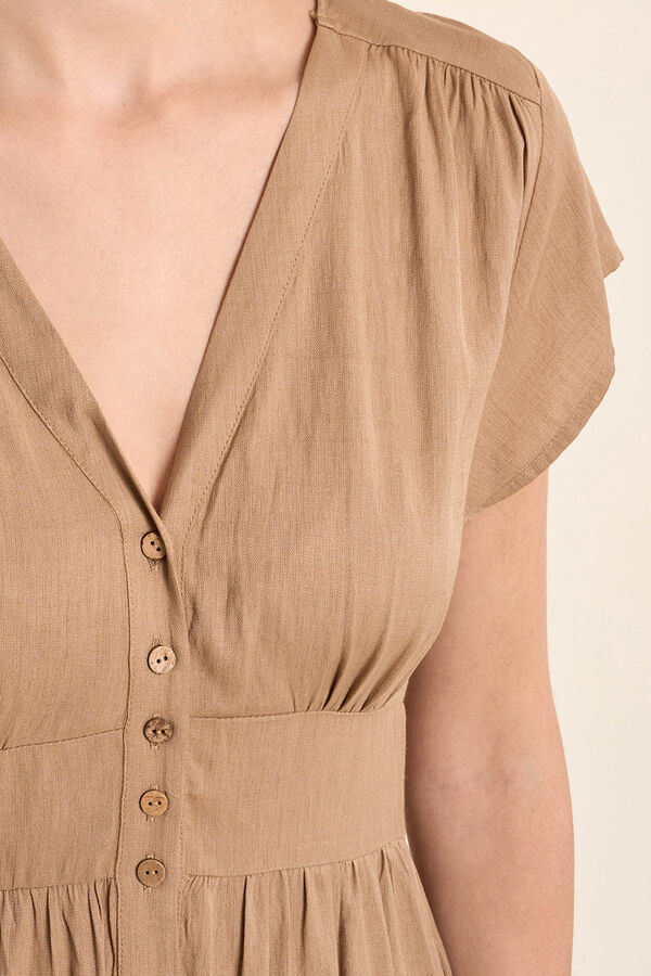 Molly Bracken Vestido de manga corta detalle pliegues Beige