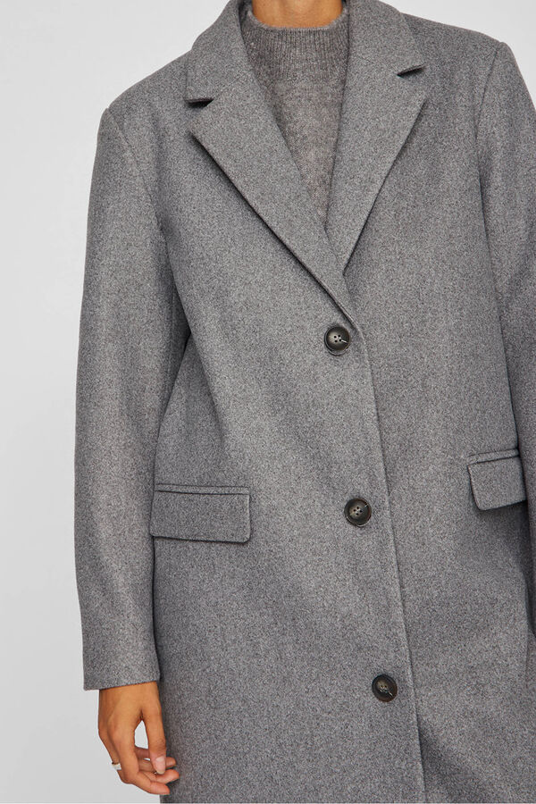 Vila Abrigo largo de pa&ntilde;o con solapas gris