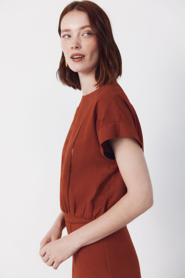 Cortefiel Top bordado Brown