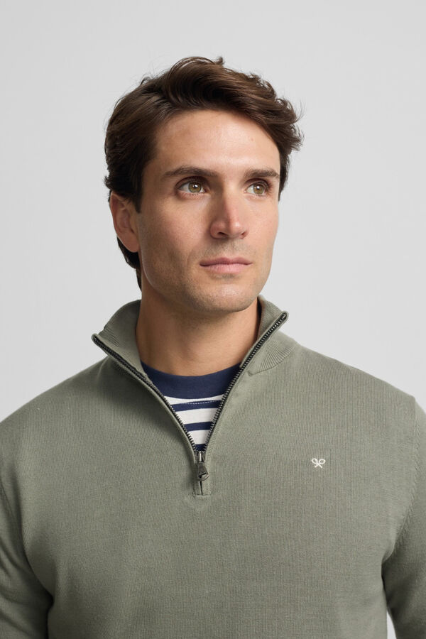 Silbon Jersey liso media cremallera Kaki