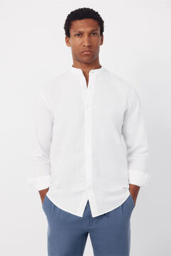 Cortefiel Camisa lino algod&oacute;n lisa cuello mao
