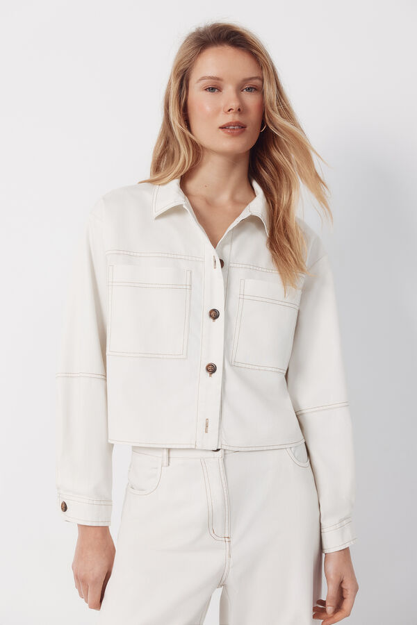 Cortefiel Soft denim shirt Ivory