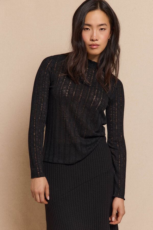 Slowlove Top punto estructura Negro