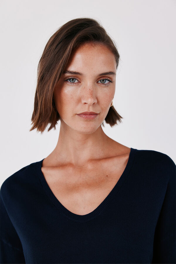 Cortefiel Camisola com decote em bico Azul