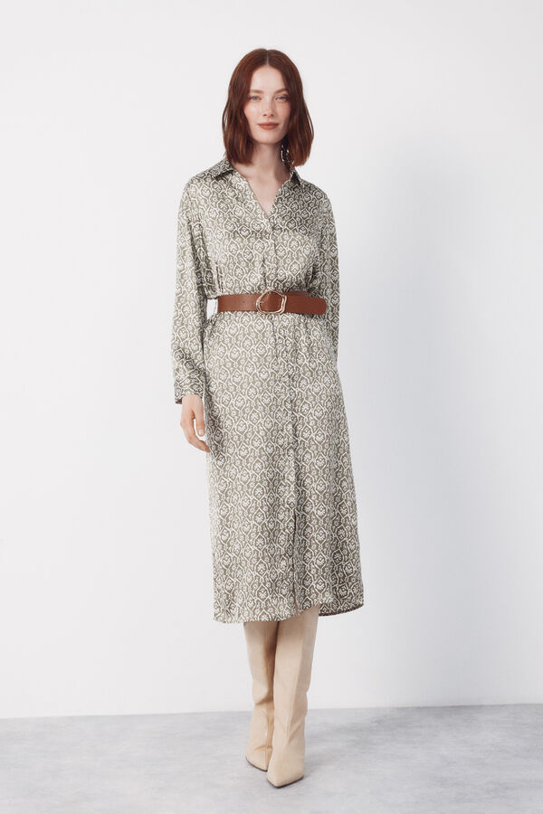 Cortefiel Satin shirt dress Printed green
