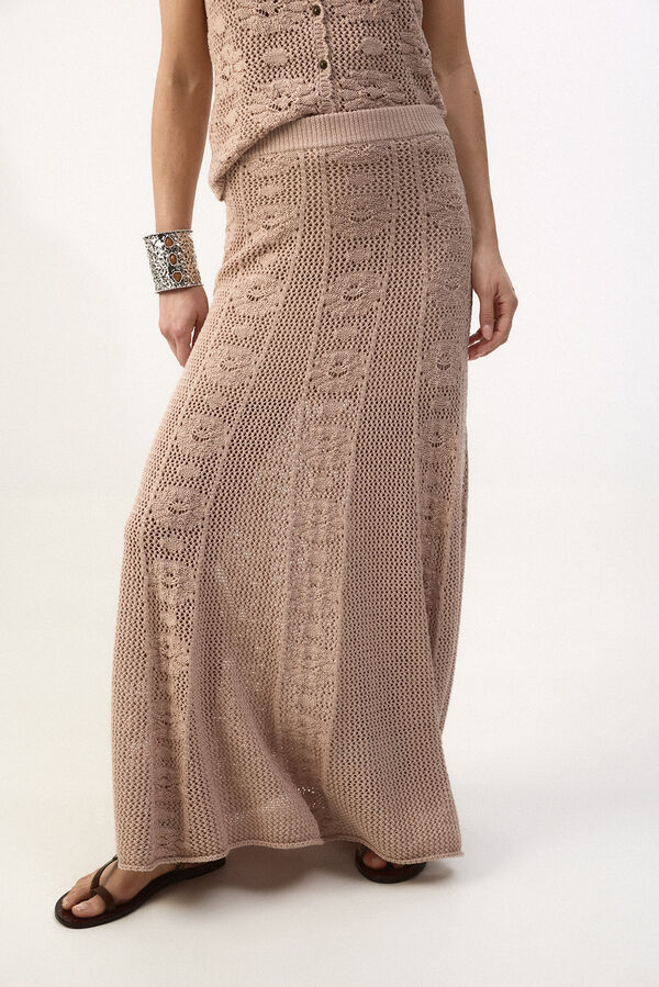 Slowlove Falda midi satinada con encaje Nude