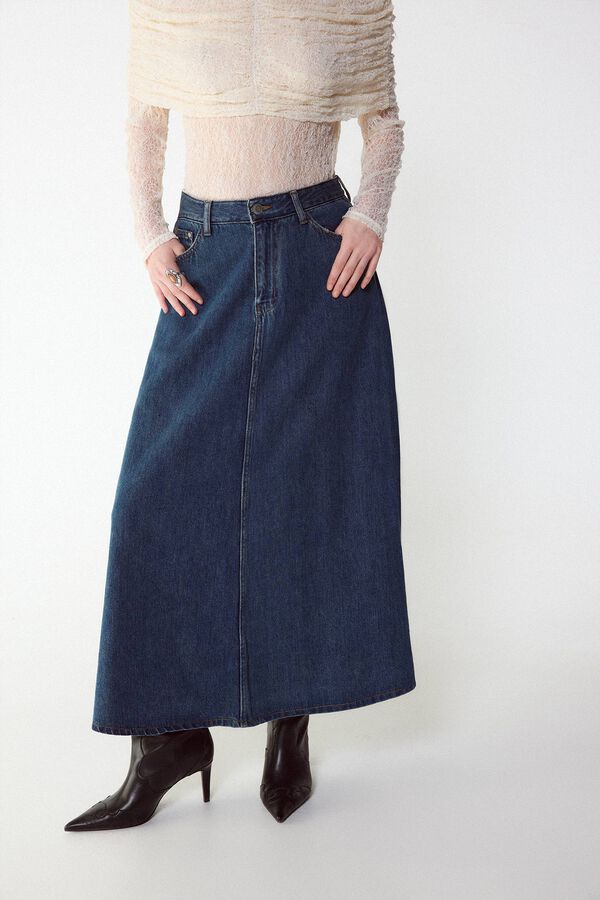 Slowlove Falda Larga Vaquera Azul