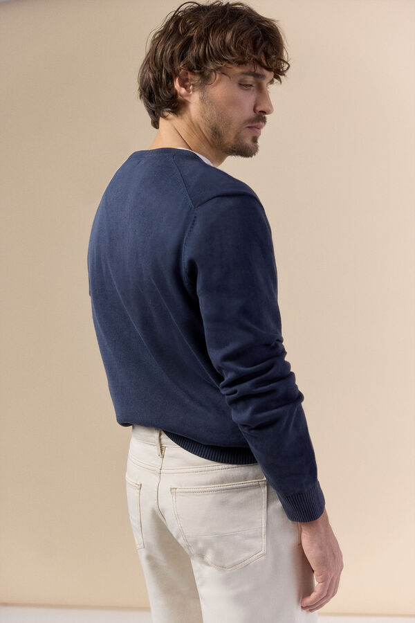 OOTO Washed cotton V-neck jumper Navy