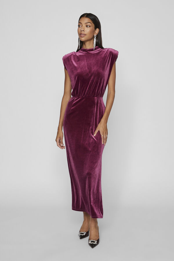 Vila Velvet midi dress Pink