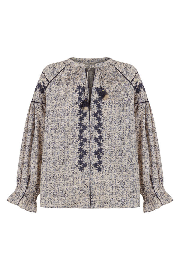 Slowlove Blusa bordada manga larga Estampado blanco