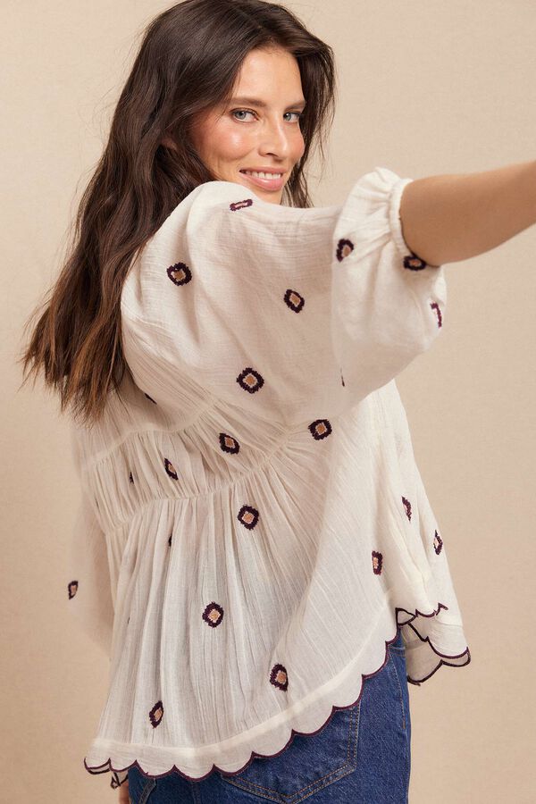 Slowlove Blusa franzida bordada Branco