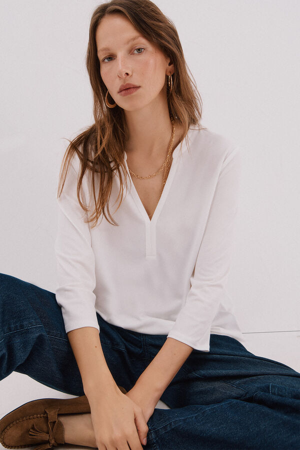 Cortefiel Blusa b&aacute;sica com gola mao Ecru
