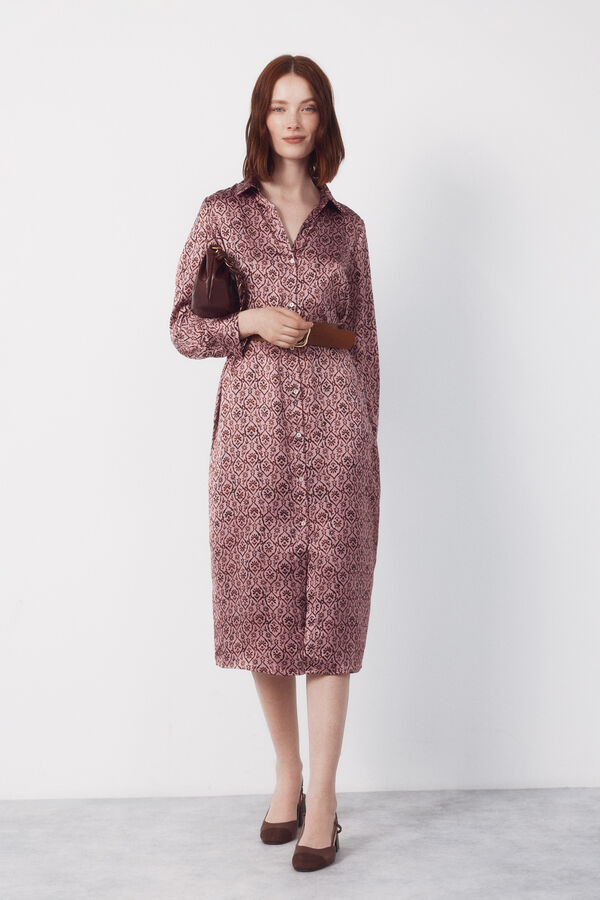 Cortefiel Vestido camisa de cetim Roxo