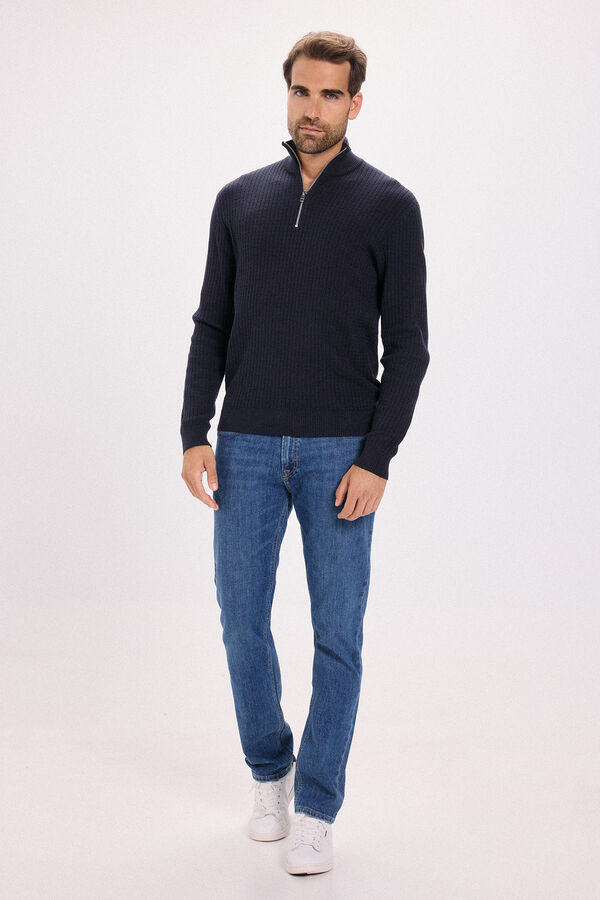 Jack & Jones Camisola de malha com gola com fecho-&eacute;clair Azul