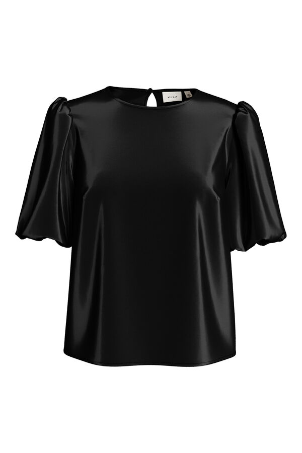 Vila Satin-finish puffed sleeve blouse Black