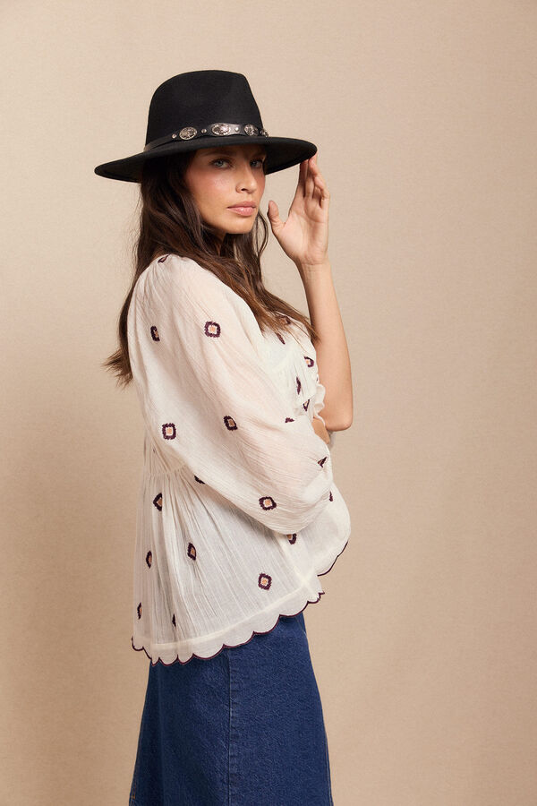 Slowlove Blusa franzida bordada Branco