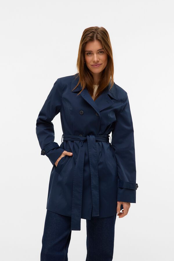Vero Moda Women's 3/4 trench coat with belt Navy