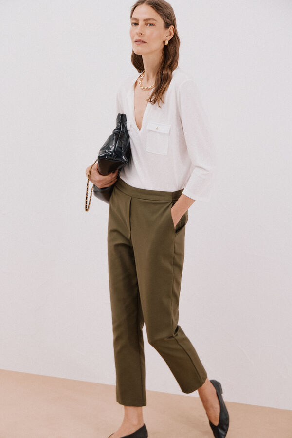 Cortefiel Camiseta cuello mao efecto lino Blanco