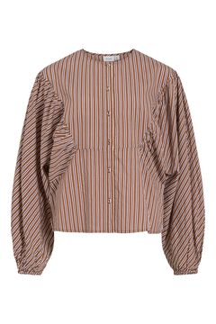 Vila Blusa de rayas con volantes manga larga Marr&oacute;n oscuro