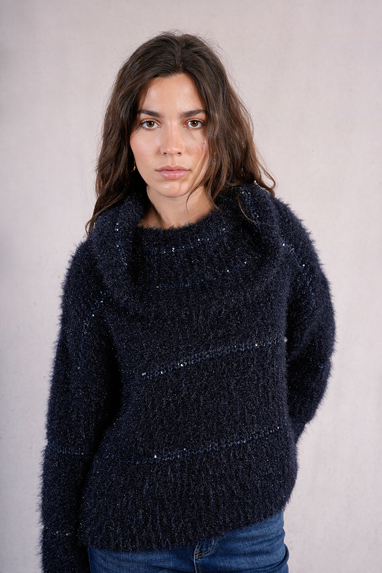 Molly Bracken Su&eacute;ter feminino estampado riscas de manga comprida