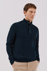 Cortefiel Jersey algod&oacute;n estructura cuello alto con botones Azul marino