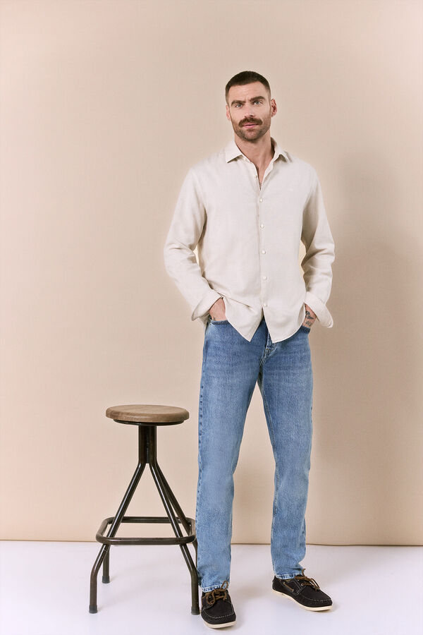 OOTO Camisa algod&oacute;n lino manga larga Beige