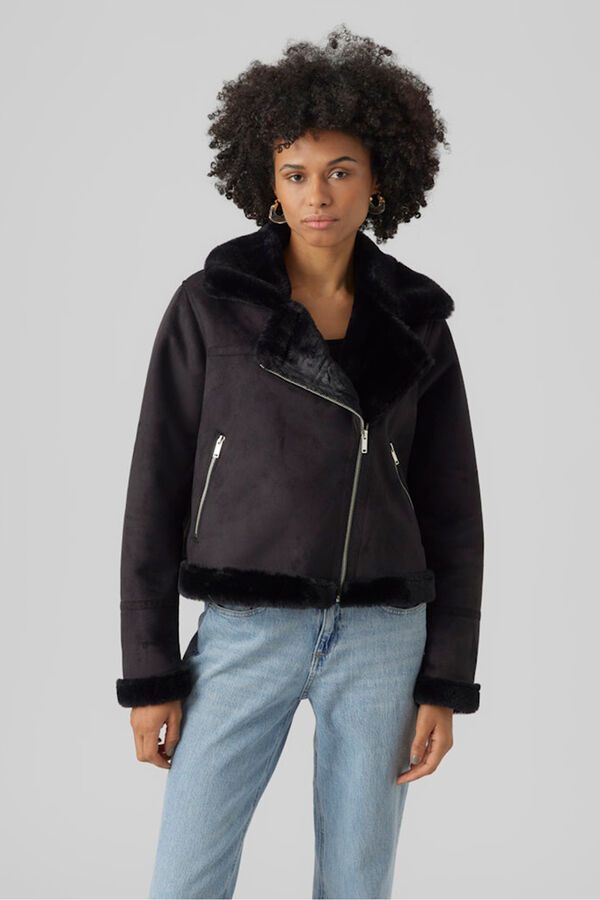 Vero Moda Cazadora de mujer de terciopelo con cremallera Negro