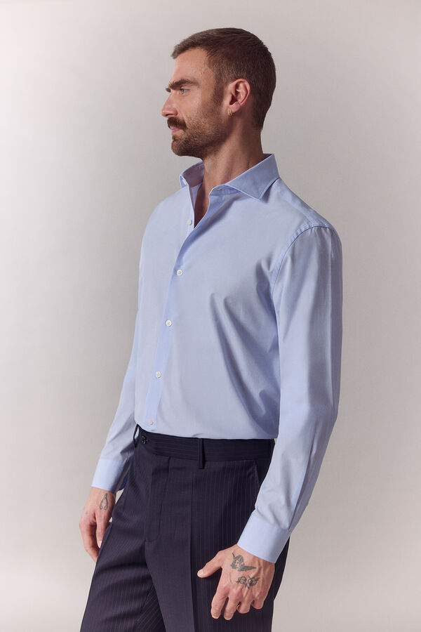 OOTO Poplin plain long sleeve shirt Blue