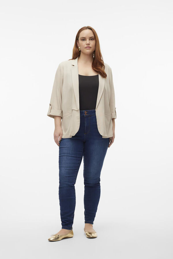 Vero Moda Curve Blazer de mujer abierta con solapa talla grande Beige