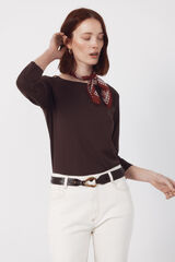 Cortefiel Camiseta b&aacute;sica escote barco Marr&oacute;n oscuro