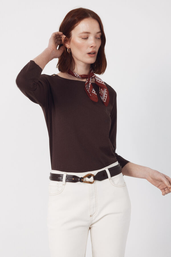 Cortefiel Camiseta b&aacute;sica escote barco Marr&oacute;n oscuro