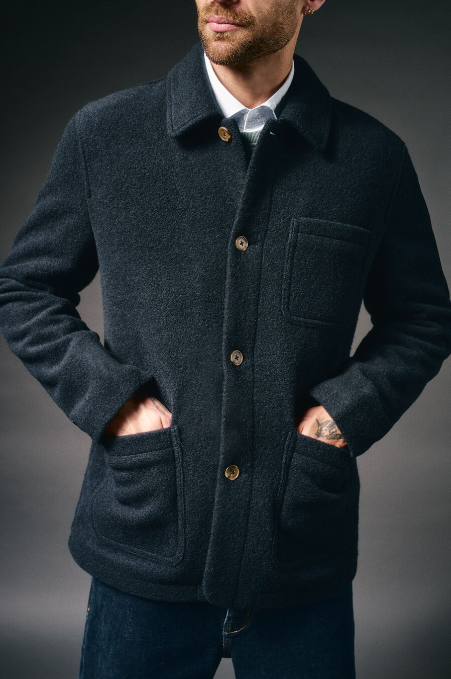 Chaqueta bouclé cuello camisero