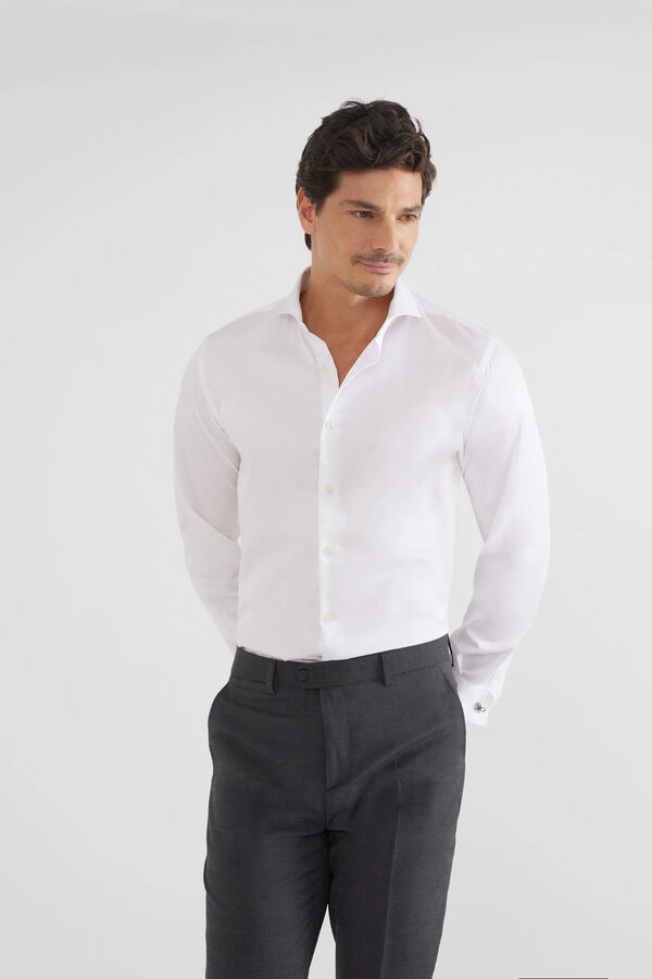 Silbon Camisa de vestir punho duplo easy iron Branco