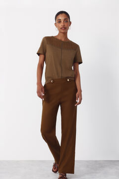 Cortefiel Pantal&oacute;n con lino con botones dorados
