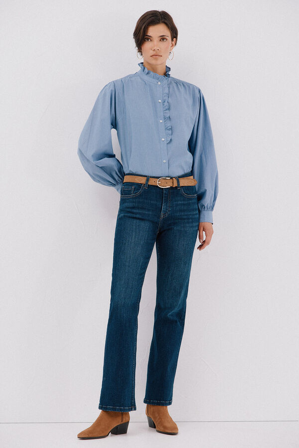 Cortefiel Blusa riscas com gola franzida Azul