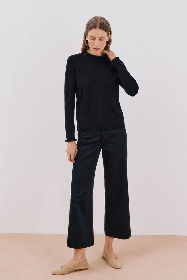 Cortefiel Camisola com gola com folhos Preto