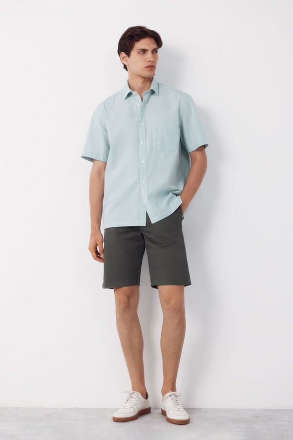 Cortefiel Camisa cuadro vichy manga corta Verde