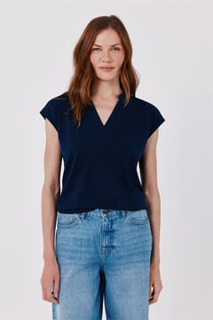 Cortefiel Basic stand-up collar T-shirt Blue